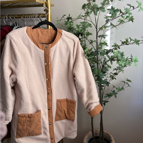 Hem & Thread Jackets & Blazers - Hem & Thread Cream and Tan Teddy Jacket reversible
